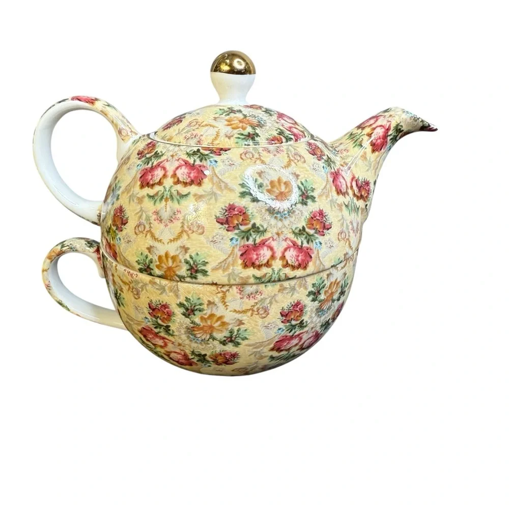 ROYAL PATRICIAN CHINTZ TEA-FOR-ONE TEAPOT & CUP SET – FLORAL VINTAGE